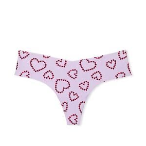 PINK No-Show Thong Panty Pastel Lilac Love Bug Valentines day size M